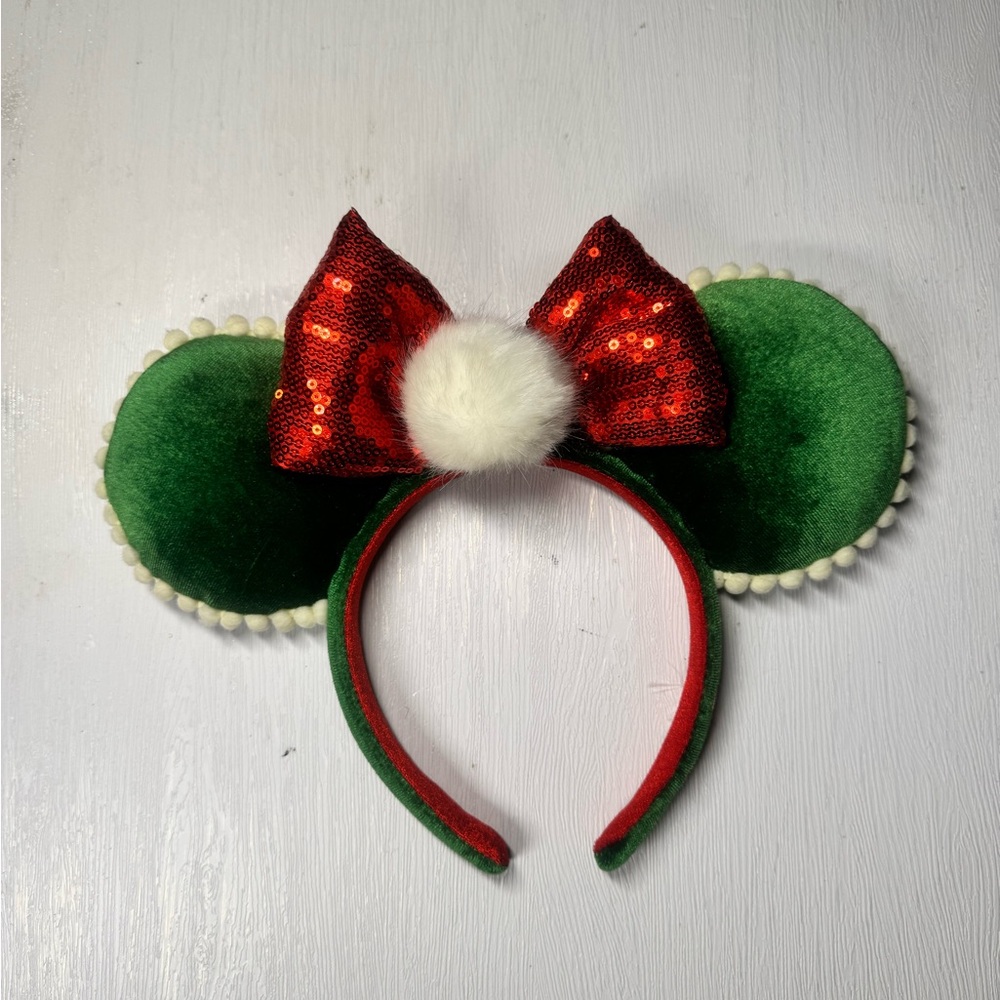 Christmas 2023 Disneyland Velvet Mouse Ears with Red Sequin Bow